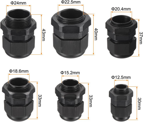 MECCANIXITY 50 Pcs Cable Gland Kit PG7 PG9 PG11 PG13.5 PG16 PG19 Adjustable Cable Connectors,Waterproof Tight Conduit Connector Plastic Conduit Fi...