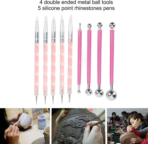 9Pcs Dotting Tools,Clay Sculpting Tools Embossing Ball Stylus Set Tracing Pens DIY Clay Indentation Tool for Rock Painting, Pottery Clay Modeling ...