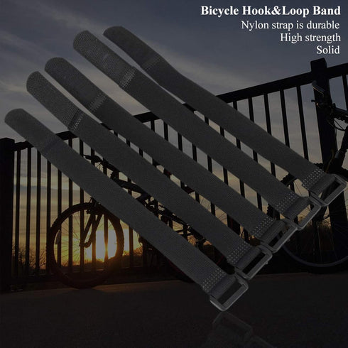 5PCS Bicycle Rack Strap, 25x2cm Bicycle Hook & Loop Bands, Sports Cycling Riding Adjustable Handlebar Tie Down Stabilizer Straps (Black)...