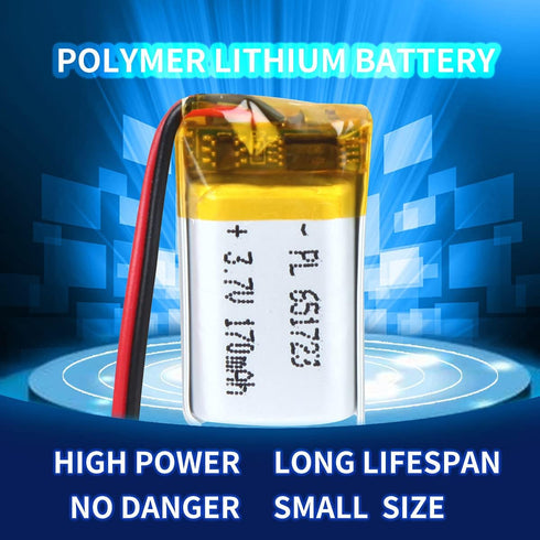 3.7V 170mAh Battery 651723 Lithium Polymer Ion Rechargeable Li-ion Li-Po Battery with 2P PH 2.0mm Pitch Connector...