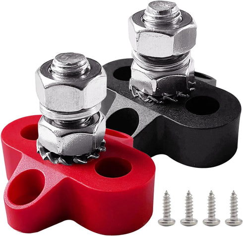 Ampper 3/8" Power Distribution Block Busbar, M10 Single Stud Bus Bar 12V 250A Battery Junction Post Terminal Distribution Block for Auto Boat (Red...