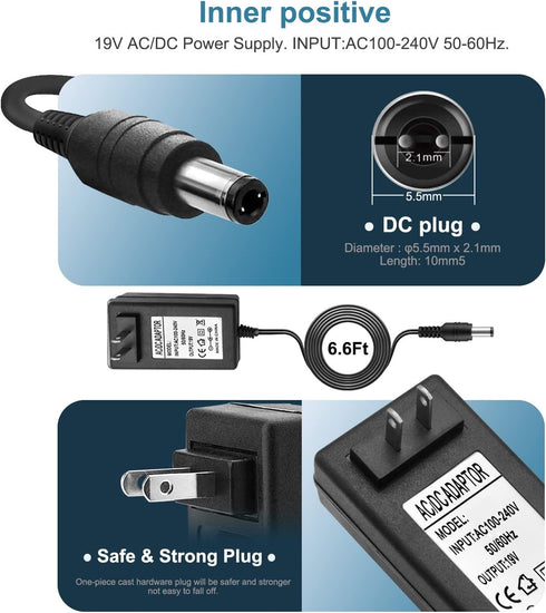 19V AC DC Charger Power Cord Compatible for Eufy RoboVac 11S 12 15C 25C 30C 35C, Pure Clean PUCRC 15 25 26B 90, Coredy Robotic R580 R650 R750 G800...