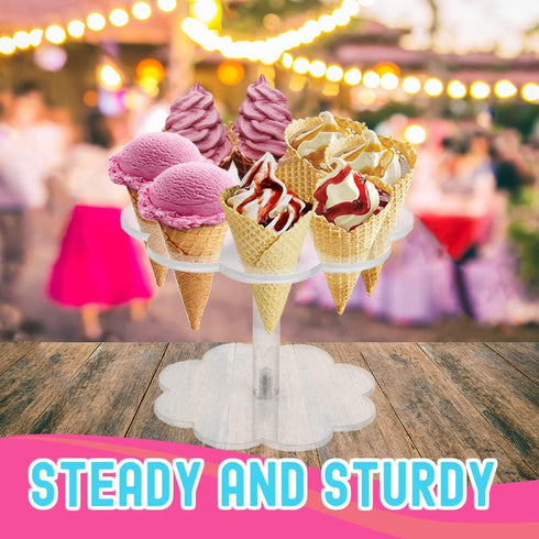 Ice Cream Cone Holder Stand with 8 Holes Capacity, Clear Acrylic Waffle Cone Holder for Mini Ice Cream Cones Snow Cone Hand Roll Sushi Popcorn Swe...