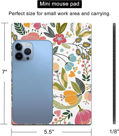 Small Mouse Pad Cute, Mini Mouse Pads for Wireless Mouse and Laptop, Travel Mousepads with Designs - Abstract Floral, Portable Mousepad with Non-s...