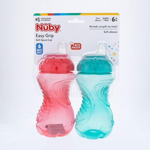 Nuby 2-Pack No-Spill Easy Grip Cup, 10 Ounce, Colors May Vary...