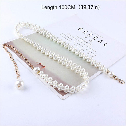 Women's Fashion Pearl Decorative Metal Waist Chain, White, Size 100cm...