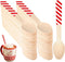 100 Pieces Wooden Spoons Disposable 5.5'' Christmas Disposable Wooden Spoon Pattern Wooden Spoons for Hot Chocolate Wooden Tasting Spoons for Cake...