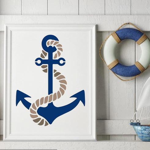 FINGERINSPIRE Anchor Stencil Template 8.3x11.7 inch Nautical Theme Painting Stencil Plastic Anchor Rope Pattern Stencil Reusable Ocean Theme Stenc...