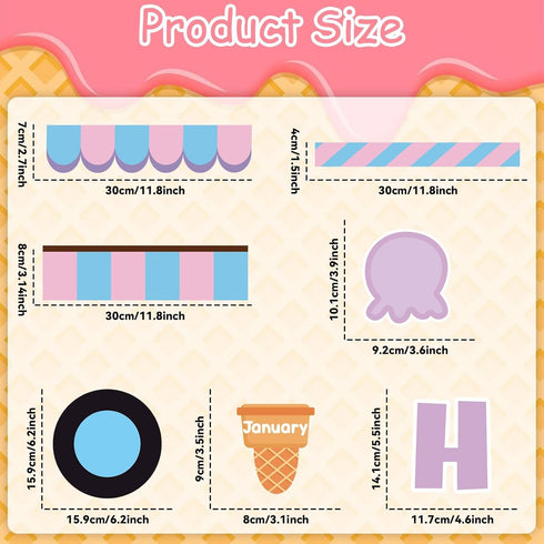 99Pcs Summer Ice Cream Birthday Bulletin Board Set Classroom Happy Birthday Chart Cutouts Name Plates Decoration for Calendars Bulletin Boards Wal...