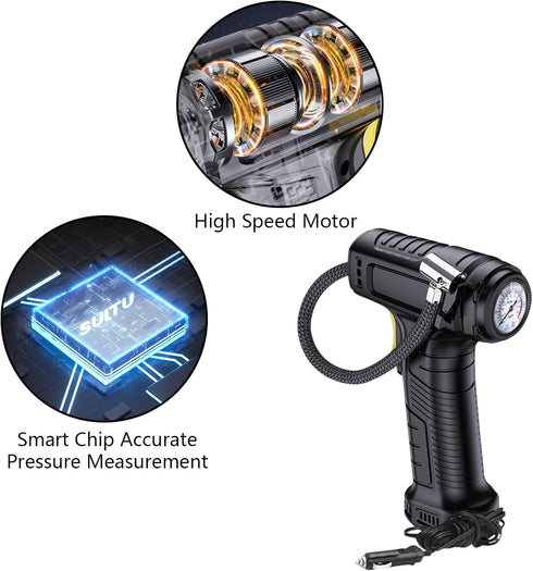 Tire Inflator Portable Air Compressor, Pump for Car Tires, Handheld Air Pump, Air Compressor Car Tire Pump, Tire Inflator with Pressure Gauge, LED...