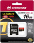 Transcend 16 GB MicroSDHC Class 10 UHS-I Memory Card with Adapter 90 Mb/s (TS16GUSDHC10U1)...