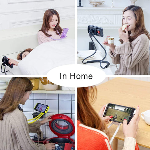 Cell Phone Stand Hanging on Neck Upgraded, Hands-Free Mobile Phone Holder Clip on Bed/Table 360° Rotation iPhone Tablet Mount Bracket, 27.6''/70 c...