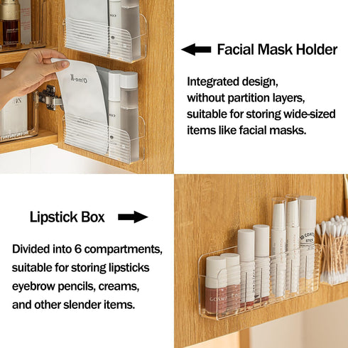 MORNITE Bathroom Medicine Cabinet Organizer Set, Small Shelves Holder Compartments for Lipstick, Facial Mask, 2 Pcs Trays for Cabinet Wall, Vanity...