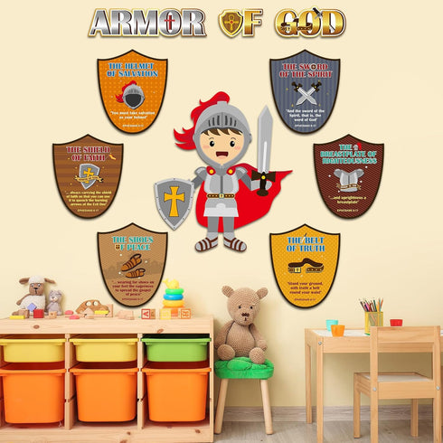 gisgfim Armor of God Bulletin Board Decorations Christian Bible Verse Religious Bulletin Board Medieval Knight Cutouts Classroom Decor Jesus Churc...