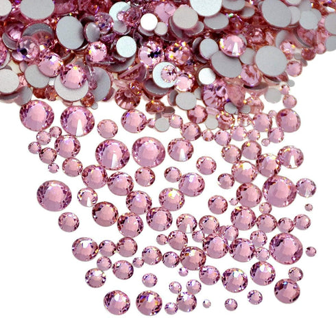 AD Beads 1440 Pieces Mixed Size No Hotfix Glue on Quality Glass Flatback Rhinestones Round Crystal Gems (22 Lt. Rose)...