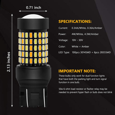 PHINLION Super Bright White Amber Dual Color Switchback 7443 7443na 7444 7444na LED Bulbs with Projector for Car Front Turn Signal Parking Lights...