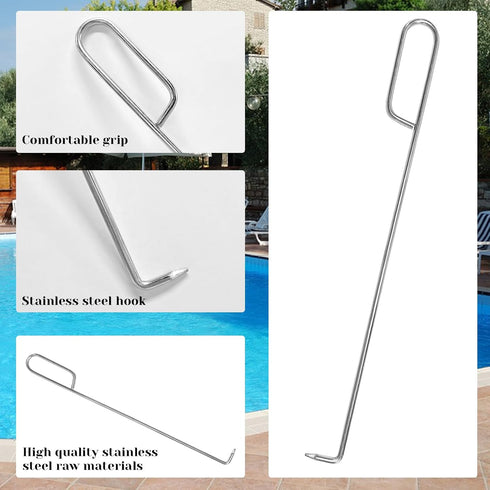 Pool Skimmer Basket Hook Tool, Swimming Pool Skimmer Basket Handle 14.6? Longer Skimmer Lid Lifting Hook Stainless Steel Skimmer Basket & Lid Remo...