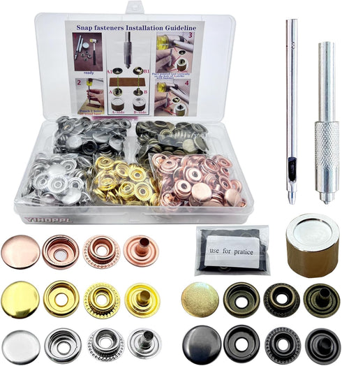 15MM Leather snap Fasteners kit Brass Heavy Duty with Sharp Hole Punch Cutter and Standard Install Tool?Practice Operations Webbing ?for Clothes?J...