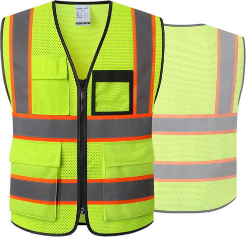 Reflective Mesh Safety Vest for Men Women with 8 Pockets and Zipper Front High Visibility Mesh Vest Hi Vis Construction Work Vest,Meets ANSI/ISEA ...