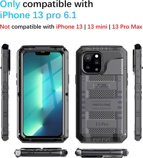 for iPhone 13 Pro Case Waterproof with Built-in Screen Protector Full Body Rugged Hard Silicone, Military Grade Shockproof Dustproof Protective Co...