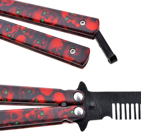 Practice Butterfly Knife Trainer, 2 Pack Steel Folding Comb, Unsharpened Blade, No offensive Bilsong for Beginners Training Outdoor Indoor Camping...