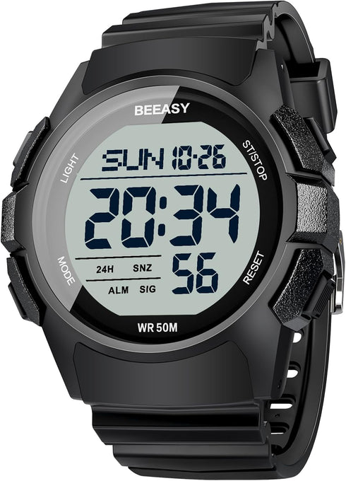 Beeasy Men Digital Sports Watch,Waterproof Watch with Stopwatch Countdown Timer Alarm Function Dual Time Rubber Strap Wrist Watch for Men/Student...