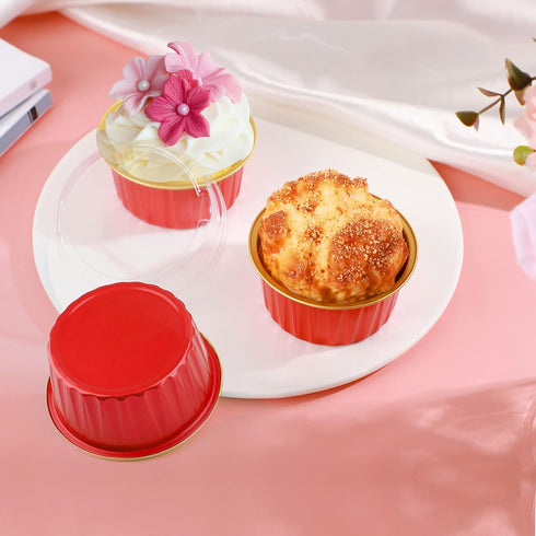 EUSOAR Dessert Cups with Lids, 30pcs 5oz Disposable Aluminum Tin Foil Ramekins Cupcake Baking Cups Containers Wrappers with Lids, Mini Aluminum Ch...