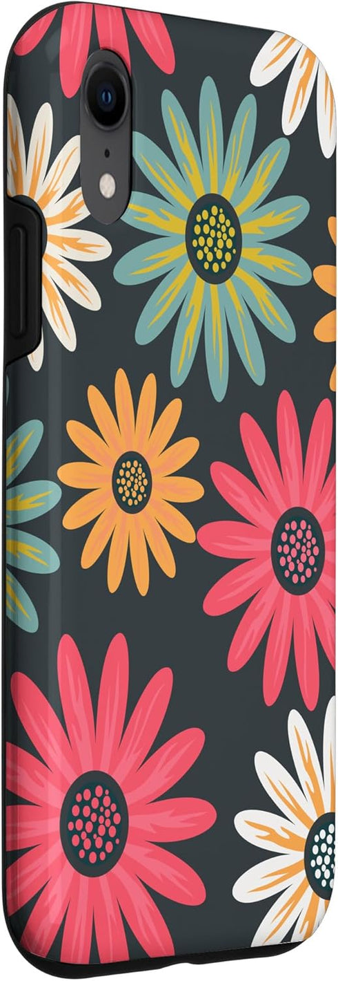 iPhone XR Floral Daisy Flowers Pink Green Orange Grey Pattern AEN021 Case...