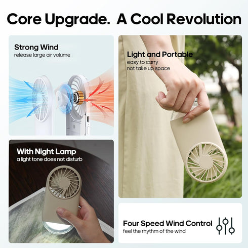 Rican Handheld Mini Fan with Bracket, Powerful Small Personal Portable Fan, 4 Speed Adjustable USB Rechargeable Cooling Fan, Lash Fan for Girls Wo...