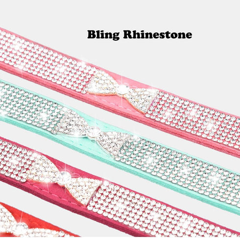 Puppy Collar with Rhinestone Name Plate, Pretty Bow Crystal Glitter Jewel Bling Sparkly Diamond Cat Collars for XXS Xs Small Medium Pet Girls Dogs...