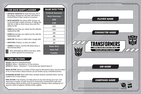 Renegade Game Studios Transformers Roleplaying Game Expanded Character Sheet Journal...