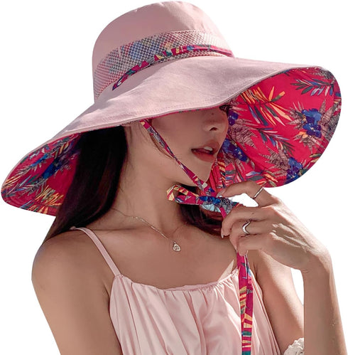 HUAMULAN Women Summer Sun Hat Wide Brim Wired Edge Floral Beach Bucket Hats Reversible Foldable Travel UV Protection Lady Hat...