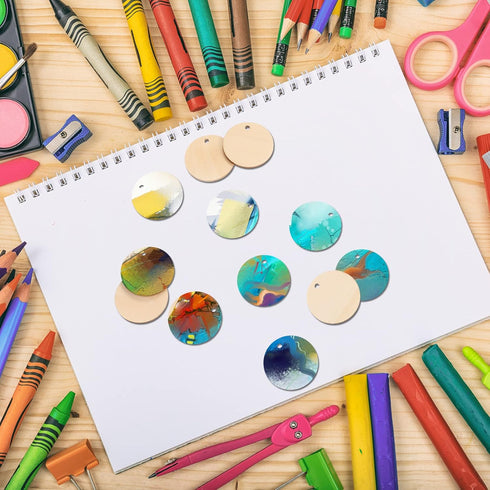 100 Pieces Unfinished Round Wooden Circles with Holes Round Wood Discs for Crafts Blank Natural Wood Circle Cutouts for DIY Crafts Party Birthday ...