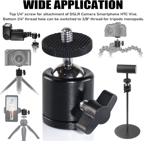 EXMAX Mini Ball Head 360 Degree Aluminum Alloy Body Rotating Swivel Mini Tripod Ball Head with 3/8" to 1/4" Screw Adapter for DSLR Camera Camcorde...