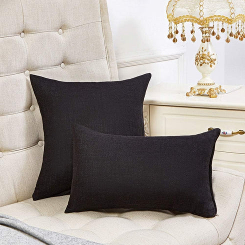 Anickal Set of 2 Black Lumbar Pillow Covers Rustic Linen Decorative Throw Pillow Covers 12x20 Inch for Sofa Couch Decoration...