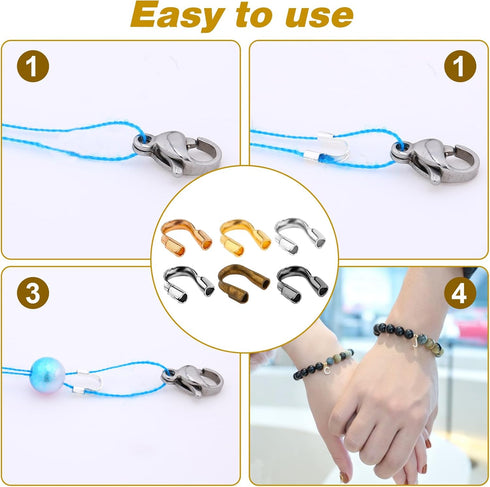 600 Pcs Brass Wire Guardian U-Shape Cable Protector Brass Wire Protector for Earring Bracelet Necklace Pendant DIY Jewelry Making Supplies, 6 Colo...