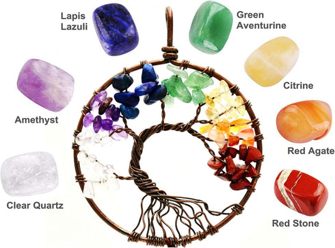 Urdeoms Tree of Life Dream Catchers for Bedroom Adult Brown Boho Dream Catcher Wall Decor for Girls Chakra Crystal Healing Stones Hanging Ornament...