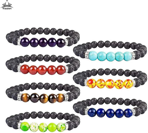 YISSION 7 Chakra Bracelets for Women Men, Essential Oil Beaded Bracelets, Lava Rock Natural Stone Yoga Bracelet Stretch Bracelet Set...
