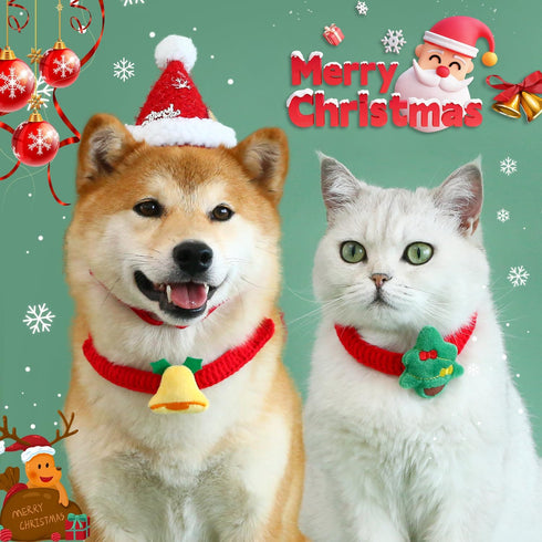 Pet Christmas Handmade Bow Tie, 2pcs Cats and Dogs Xmas Scarf Collar Bow Ties, Adjustable Pet Towel Bibs, Winter Knitted Cat Bow Ties for Dressing...