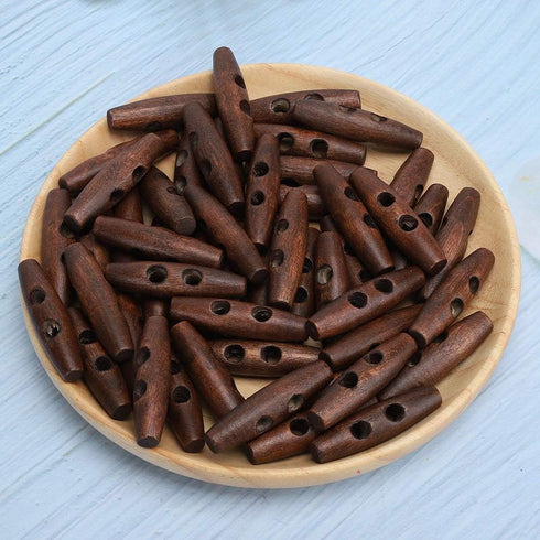 Sewing Wood Toggle Buttons, 50PCS Toggle Buttons, 2 Holes Wood Buttons, Sewing Knitting Buttons, Dark Coffee Wooden Buttons for DIY Coat Clothes A...