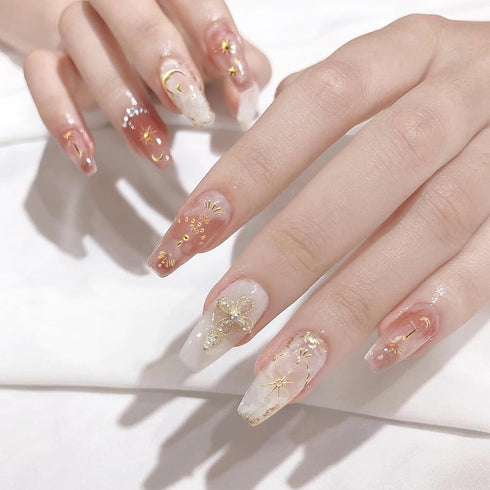 OIIKI Gold Star Moon Nail Art Stickers for Women, Girls, 3D Gold Nail Stickers, Bronzing Star Nail Decorations, Adhesive Nail Supplies for DIY Nai...