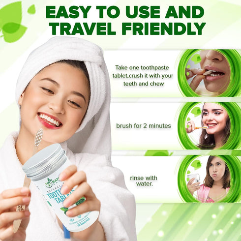 200 Pack Natural Toothpaste Tablet Bits - Chewable Mouthwash Whitening Burts Bees Bite Tablets for Teeth SLS & Fluoride Free Eco & Travel Friendly...