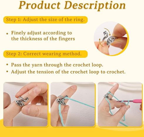 Yizzvb 3 Pcs Crochet Ring+30Pcs Stitch Markers, Knitting & Crochet Accessories Set, Adjustable Tension Rings for Finger Yarn, 6 Large Eye Blunt Ne...