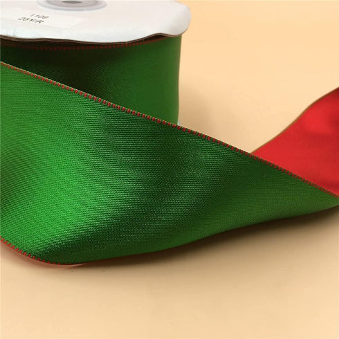 Wired Satin Ribbon Reversible Red Green Ribbon for Christmas Decoration,Wreath Bow,Floral Craft,2-1/2 Inch X 10 Meters...