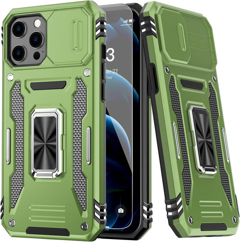 MERRO for iPhone 12 Case/iPhone 12 Pro Case with Screen Protector,Sliding Camera Cover,Military-Grade Cover with Magnetic Stand Phone Case 6.1" Ol...