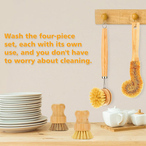 Bamboo Dish Brushes Sets 4 Tools in One Kitchen Clean Dish Scrubber for Pots Pans Bottles with Natural Bristles (Bamboo Brushes Sets)...