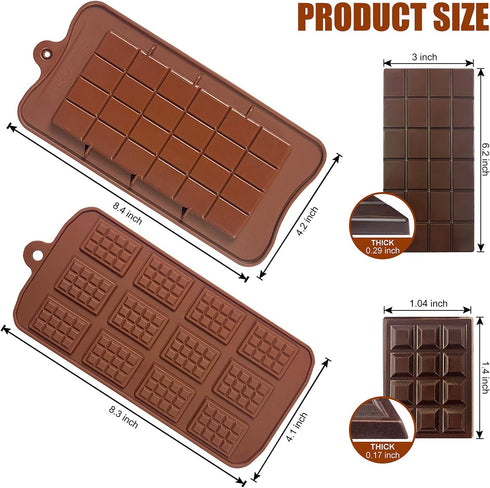 Walfos Break-Apart Chocolate Molds, Non-Stick Silicone Chocolate Bar Mold, Food Grade Candy Bar Mold, Perfect for Energy Bar, Cocoa Mini Bar, Basi...