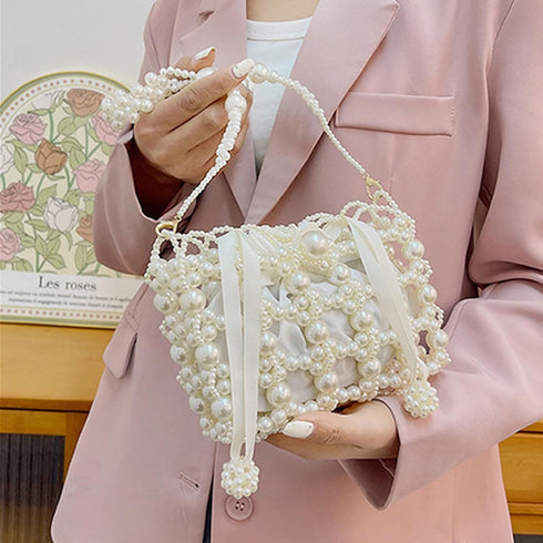 Luxury Pearl Bag Chain Bag Purse Evening Bags, Artificial Pearl Clutch Handmade Bags for Party Wedding Bridal Travel 17...