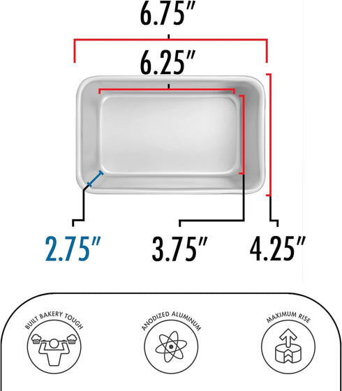 Fat Daddio's BP-5641 Anodized Aluminum Bread Loaf Pan, 6.375 x 3.75 x 2.75 Inch...
