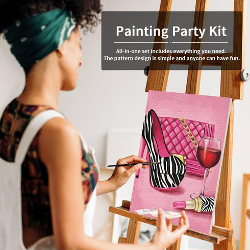 VOCHIC Canvas Painting Kit Pre Drawn Canvas for Painting for Adults Party Kit Paint and Sip Party Supplies 8x10 Canvas to Paint Girl High Heel Gla...